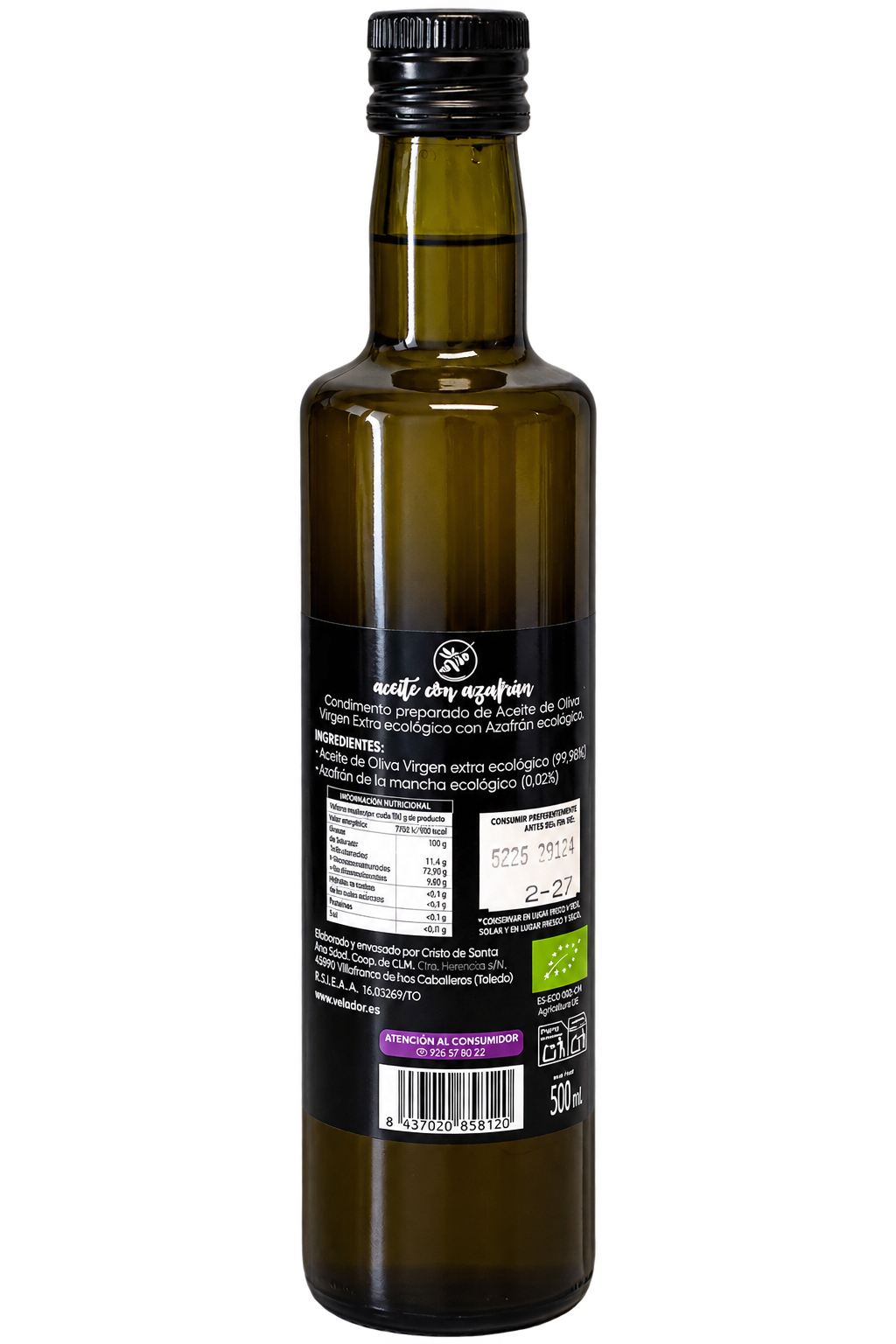 Aceite de Oliva Virgen Extra Ecológico con Azafrán VELADOR 250 ml - Imagen 2